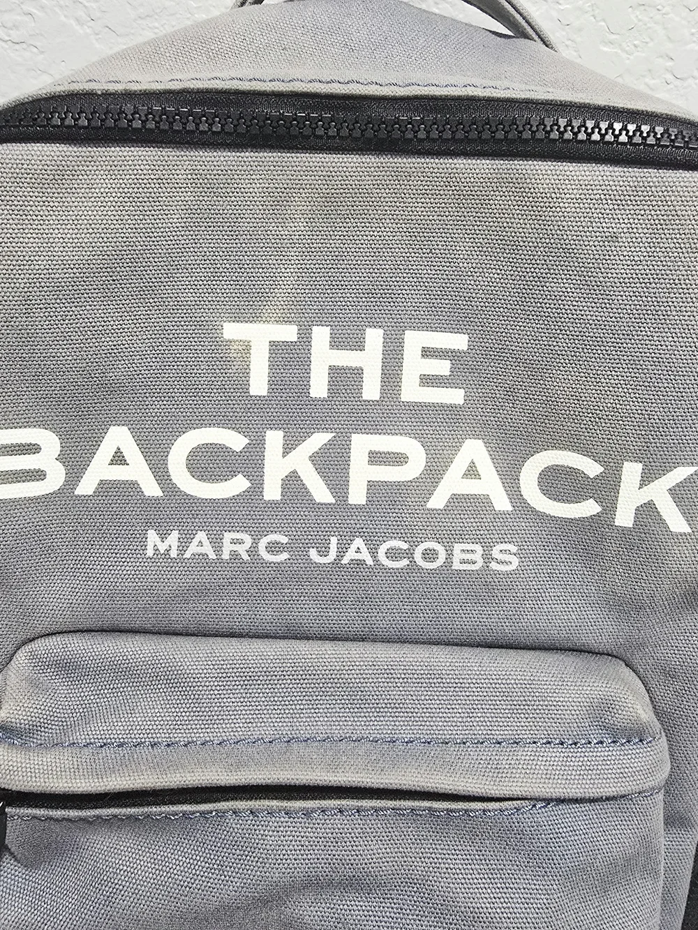Marc Jacobs The Backpack Blue Denim Canvas Backpack Logo Zip Bookbag Travel
